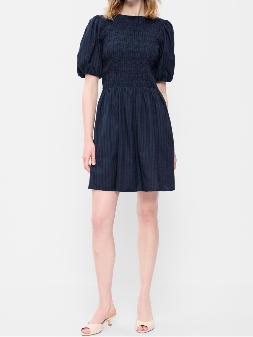 Old Navy Women Smocked Puff-Sleeve Flare Mini Dress (Size: M)